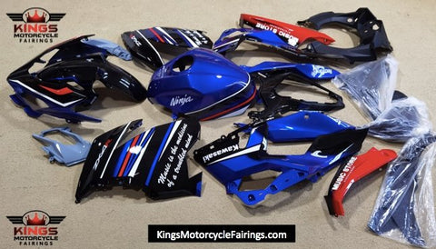 Fairing kit for a Kawasaki Ninja 400 (2018-2023) Black, Blue, White & Red