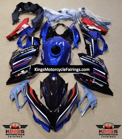 Fairing kit for a Kawasaki Ninja 400 (2018-2023) Black, Blue, White & Red