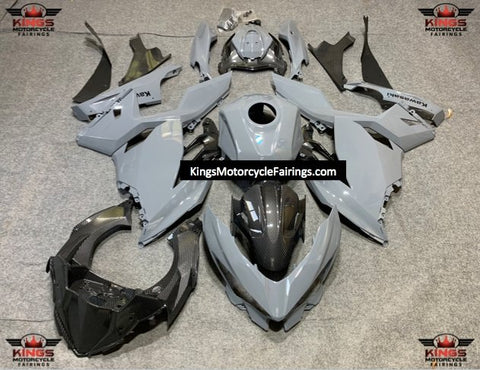 Fairing kit for a Kawasaki Ninja 400 (2018-2023) Nardo Gray & Faux Carbon Fiber