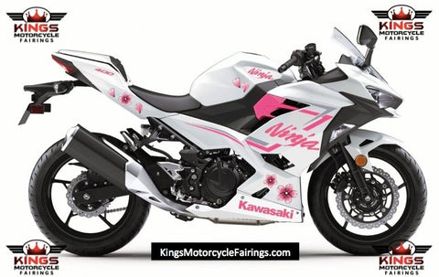 Fairing kit for a Kawasaki Ninja 400 (2018-2023) White & Pink Flowers