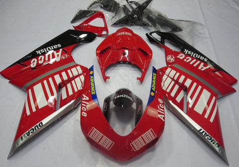 Ducati 1098 (2007-2012) Red, Silver, Black & White Striped Alice Fairings