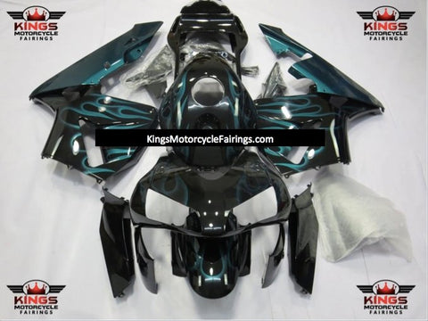 Honda CBR600RR (2003-2004) Black & Teal Blue Flame Fairings