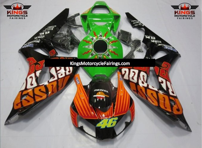 Honda CBR1000RR (2006-2007) Black, Orange, Red & Green Rossi Fairings