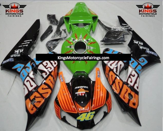 Honda CBR1000RR (2006-2007) Black, Orange, Green & Blue Rossi Fairings