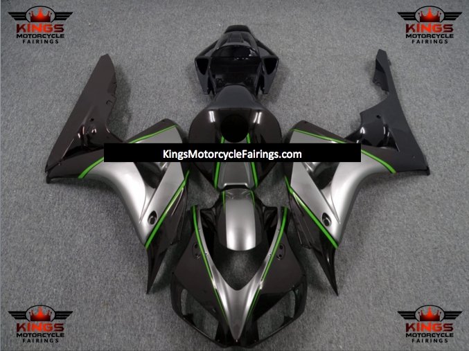 Honda CBR1000RR (2006-2007) Black, Silver & Green Pinstripe Fairings