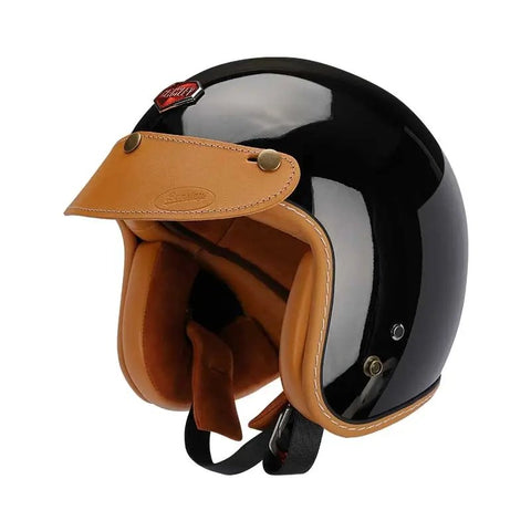 Black & Leather Open Face 3/4 Beasley Motorcycle Helmet