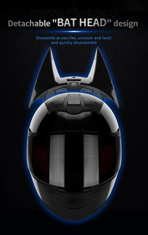 Black Batman HNJ Motorcycle Helmet with Blue Visor