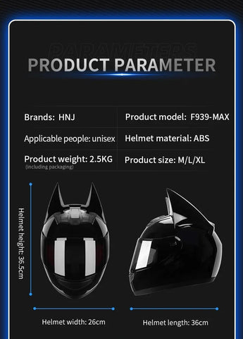 Black Batman HNJ Motorcycle Helmet with Black Visor