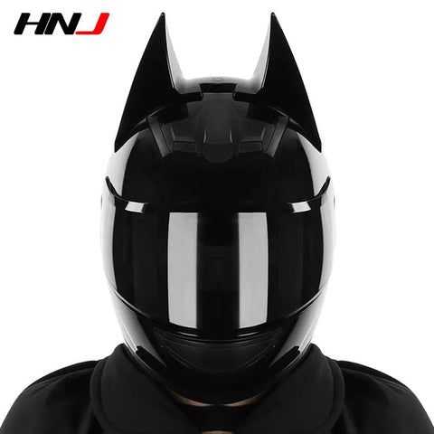 Black Batman HNJ Motorcycle Helmet with Clear Visor