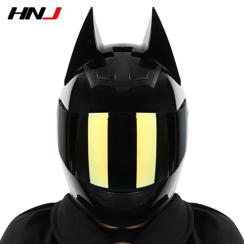 Black Batman HNJ Motorcycle Helmet with Black Visor