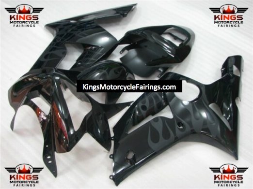 Fairing kit for a Kawasaki ZX6R 636 (2003-2004) Black Flames