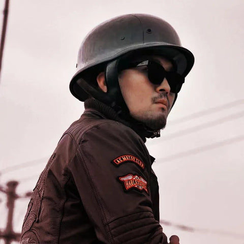 Black Half Face Soldier Motorcycle Helmet