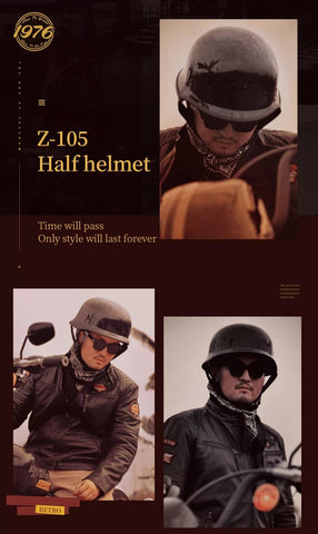 Black Half Face Soldier Motorcycle Helmet