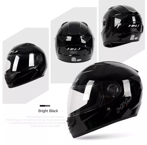 Black HNJ Motorcycle Helmet with Clear Visor