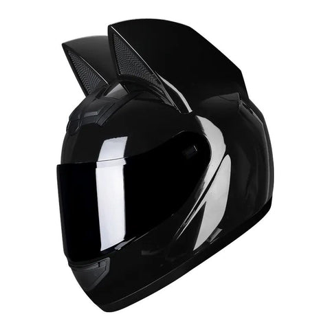 Black HNJ Motorcycle Helmet with Cat Ears & Black Visor