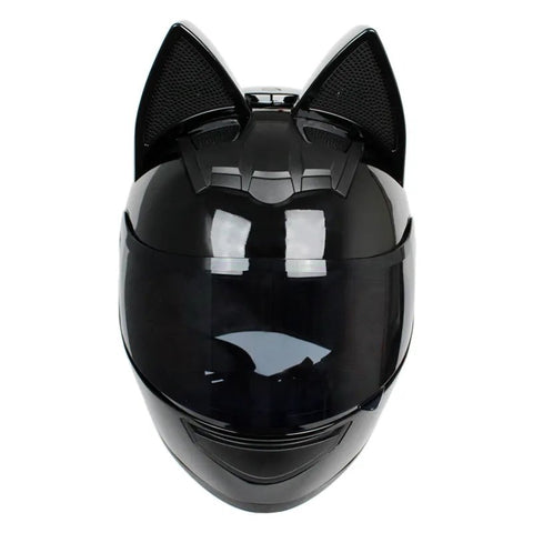 Black HNJ Motorcycle Helmet with Cat Ears & Black Visor