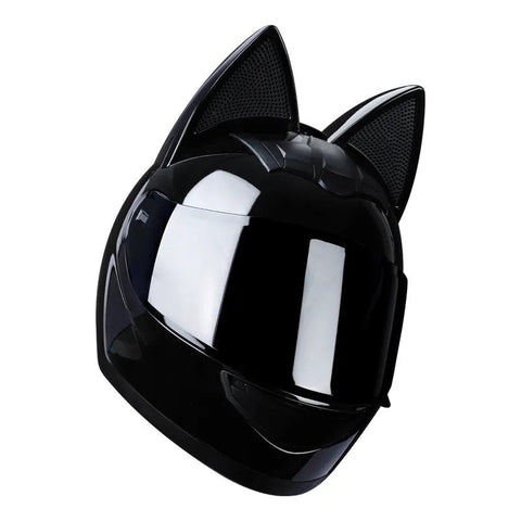 Black HNJ Motorcycle Helmet with Cat Ears & Black Visor