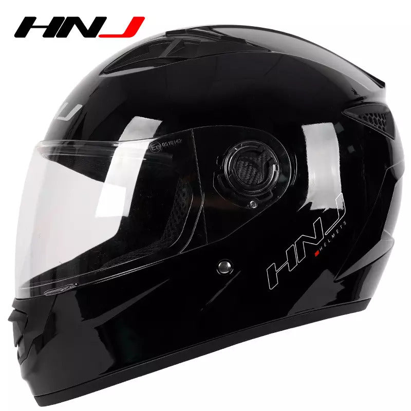 Black HNJ Motorcycle Helmet with Clear Visor