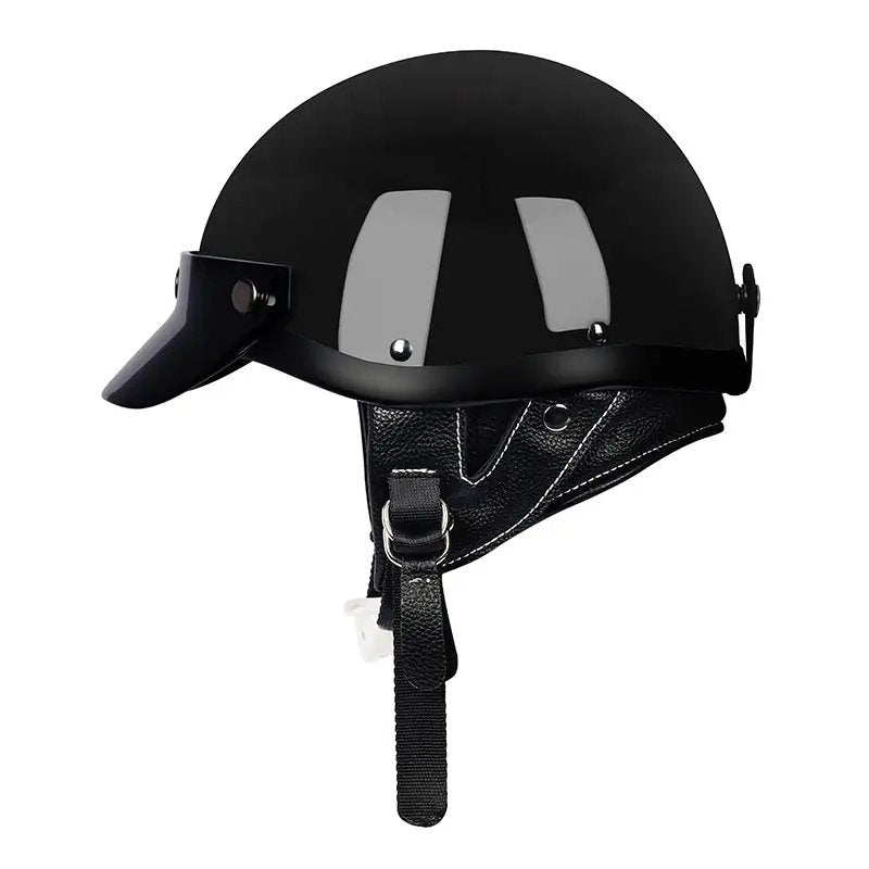 Black Retro Open Face 3/4 Beasley Motorcycle Helmet