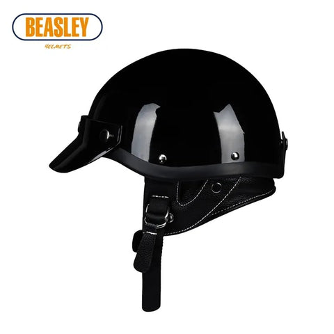 Black Retro Open Face 3/4 Beasley Motorcycle Helmet