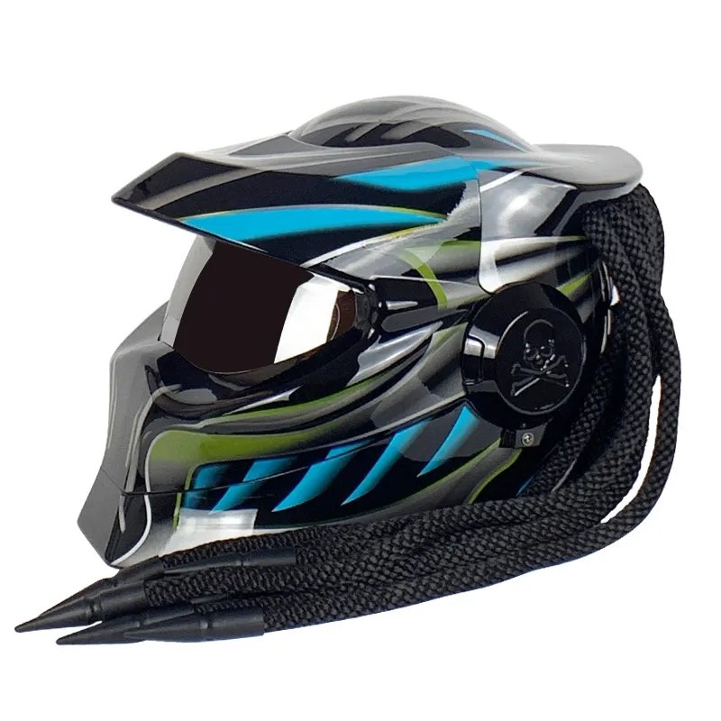 Black, Blue & Green Predator HNJ Motorcycle Helmet