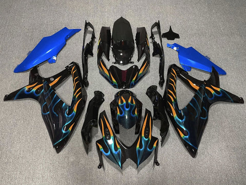 Suzuki GSXR600 (2008-2010) Black, Blue & Orange Flame Fairings