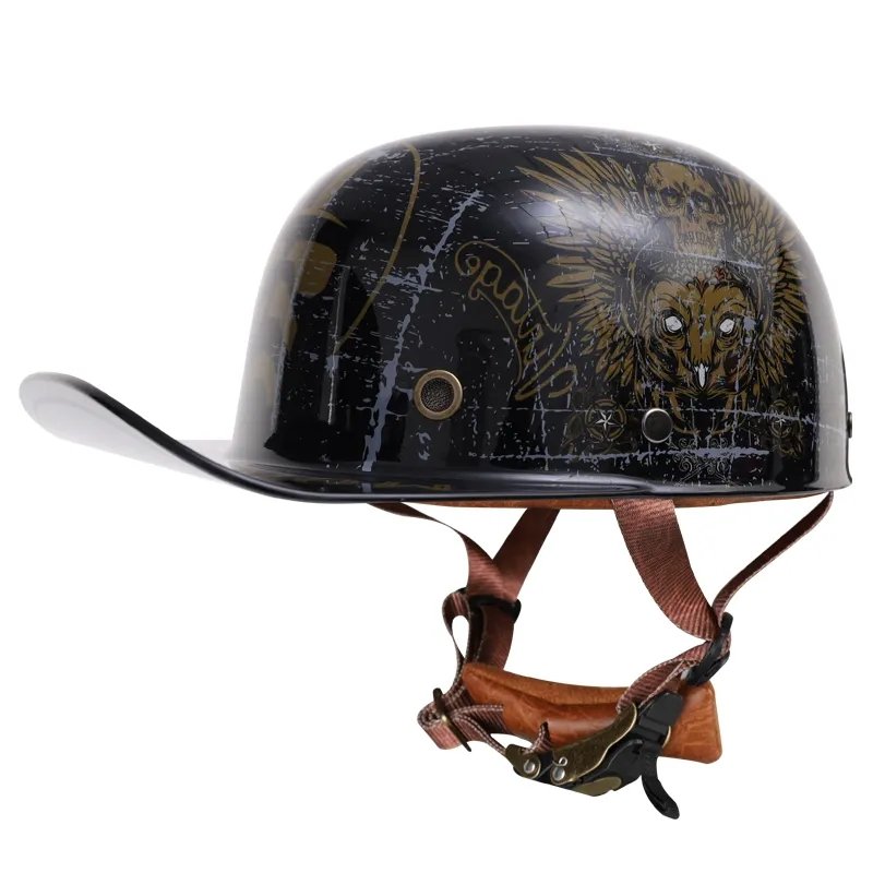 Black & Gold Owl Retro Baseball Cap Motorcycle Helmet