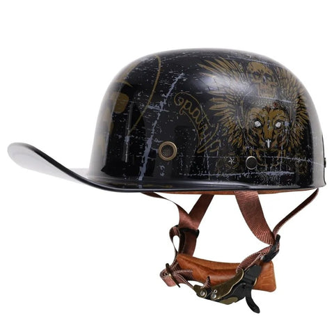 Black & Gold Owl Retro Baseball Cap Motorcycle Helmet