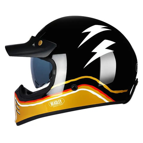 Black, Gold & White Lightning Beasley Motorcycle Helmet