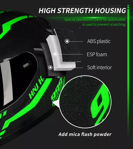 Black & Green Warrior 999 HNJ Motorcycle Helmet