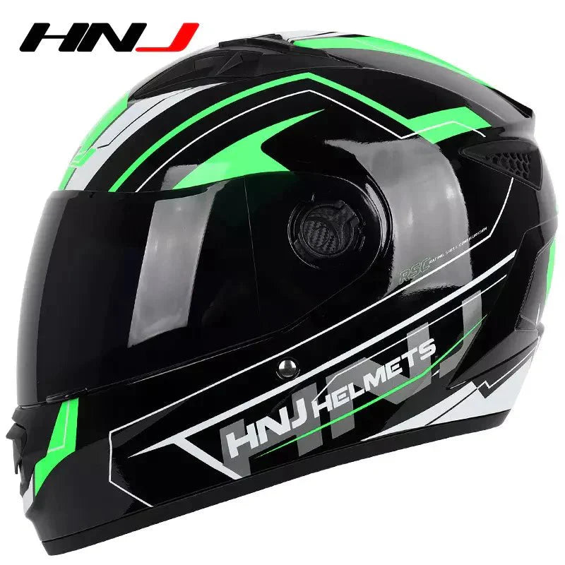 Black & Green HNJ Motorcycle Helmet with Black Visor