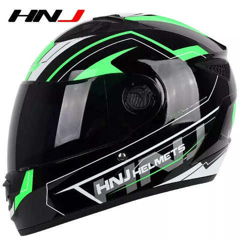 Black & Green HNJ Motorcycle Helmet with Clear Visor