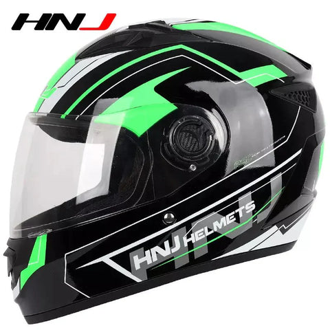 Black & Green HNJ Motorcycle Helmet with Black Visor