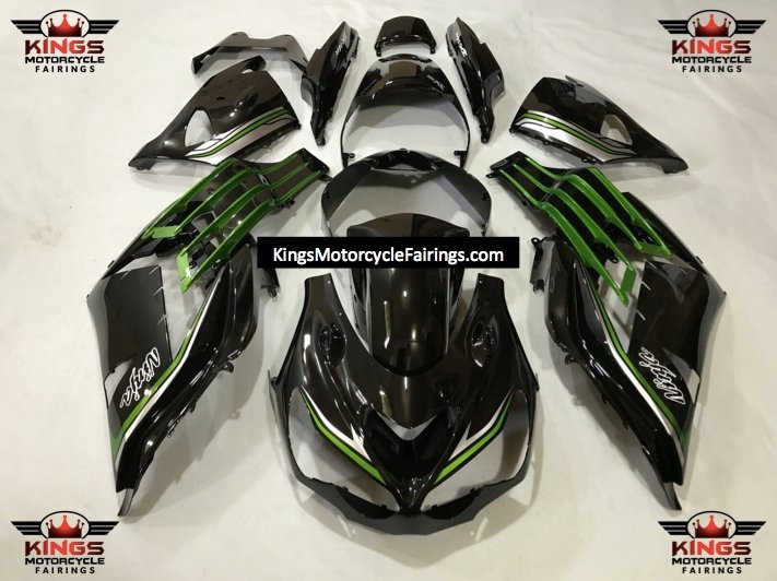 Fairing kit for a Kawasaki Ninja ZX14R (2012-2021) Black, Green & Silver