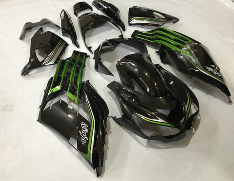 Fairing kit for a Kawasaki Ninja ZX14R (2012-2021) Black, Green & Silver