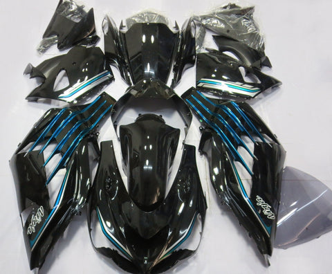 Fairing kit for a Kawasaki Ninja ZX14R (2012-2021) Black, Light Blue & Silver