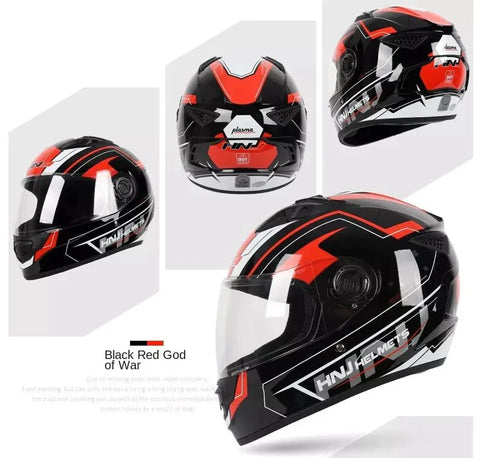 Black & Red HNJ Motorcycle Helmet with Black Visor