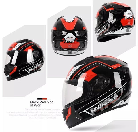 Black & Red HNJ Motorcycle Helmet with Clear Visor