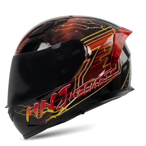 Black & Red Lightning HNJ Motorcycle Helmet with Clear Visor