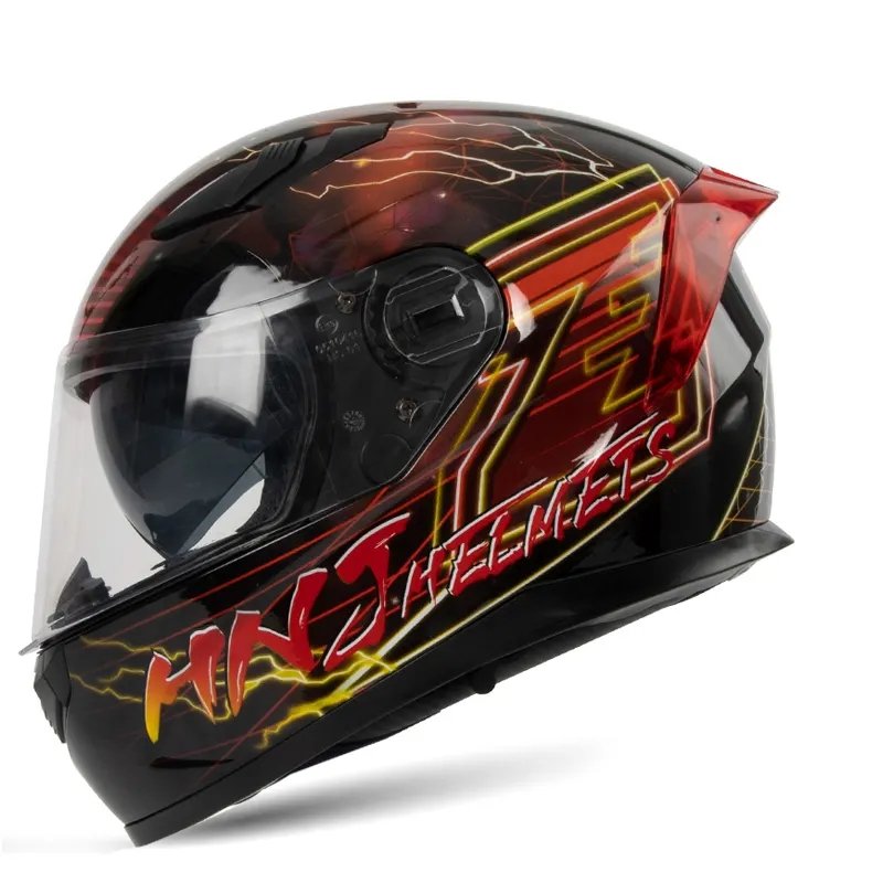 Black & Red Lightning HNJ Motorcycle Helmet with Clear Visor