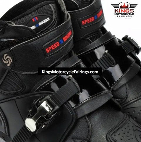 Black & Red Speed Leather Motorcycle Short Boots