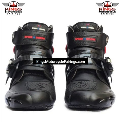 Black & Red Speed Leather Motorcycle Short Boots