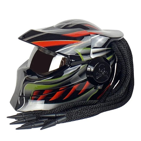 Black, Red & Green Predator HNJ Motorcycle Helmet