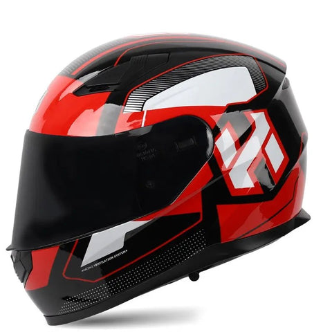 Black, Red & White Speed HNJ Motorcycle Helmet with Clear Visor