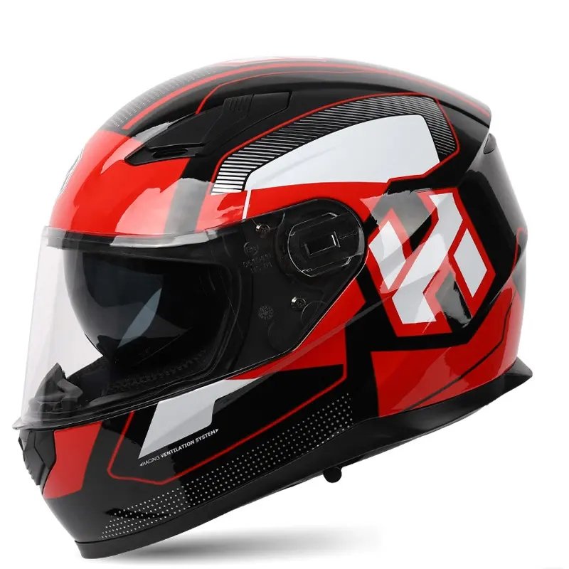 Black, Red & White Speed HNJ Motorcycle Helmet with Clear Visor