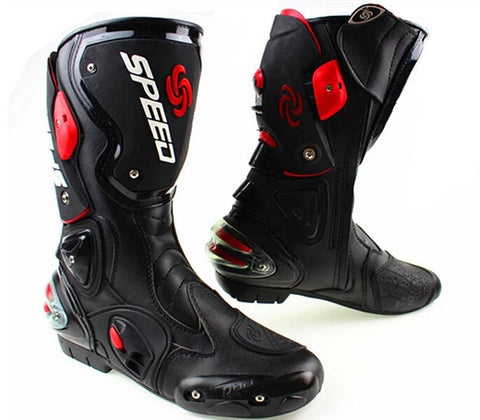 White, Black & Red Speed Leather Motorcycle Boots