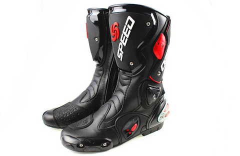 Red, Black & White Speed Leather Motorcycle Boots