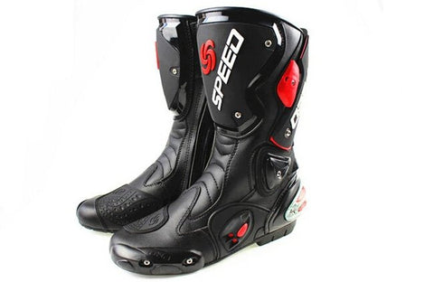 White, Black & Red Speed Leather Motorcycle Boots