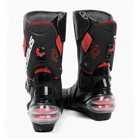 White, Black & Red Speed Leather Motorcycle Boots