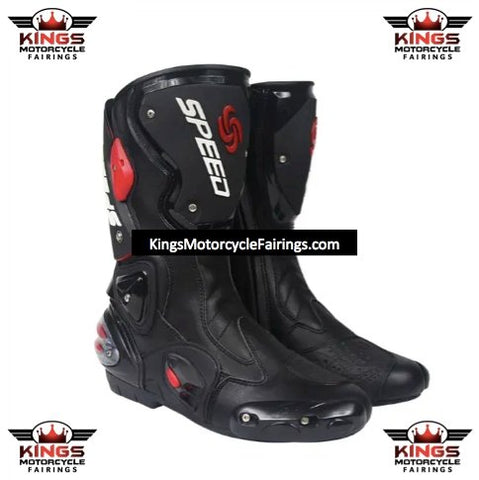 White, Black & Red Speed Leather Motorcycle Boots